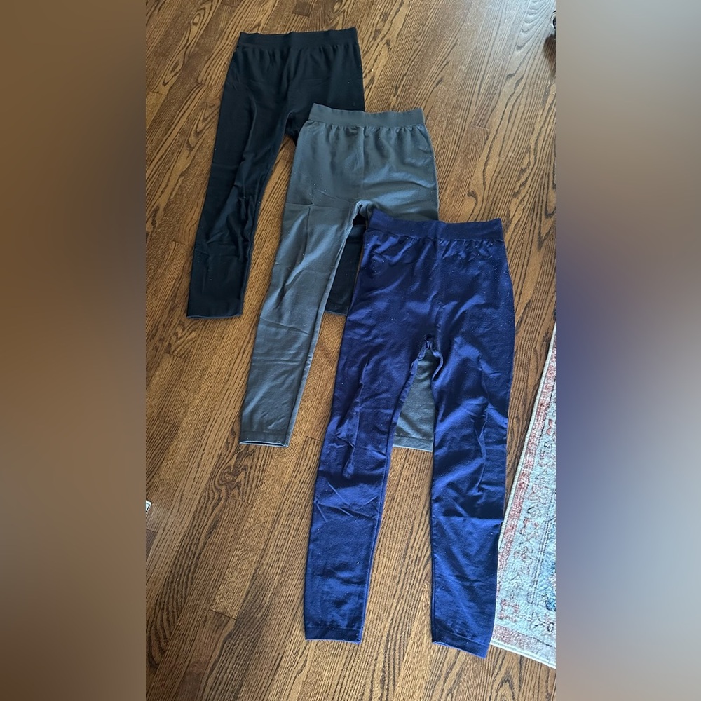 3 Pairs Women's Leggings in Black, Gray, and Blue